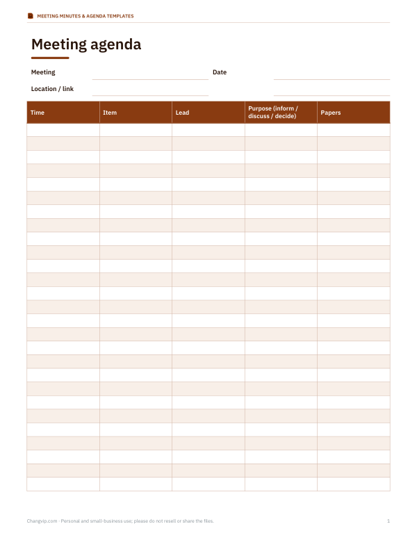 Preview of Printable Meeting Agenda Template