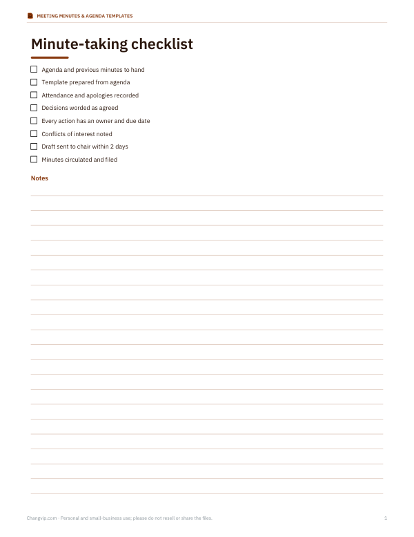 Preview of Printable Minute-Taking Checklist